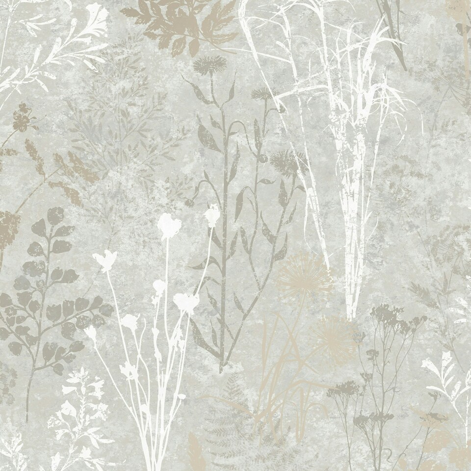 image 1 of Superfresco Easy Champagne Metallic Organics Floral Wallpaper White | Gold