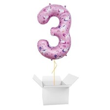 Unicorn Number 3 Helium Foil Giant Balloon - Inflated Balloon in a Box | Pink
