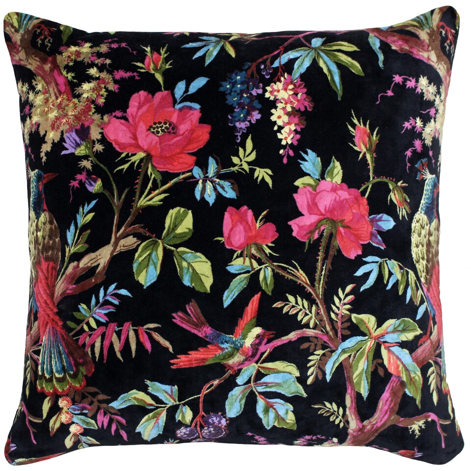 Paoletti Paradise Velvet Cushion, Black, 50 x 50cm