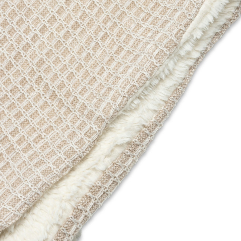 image 1 of BHS Knitted Waffle Throw with Sherpa, Natural Cream | Natural