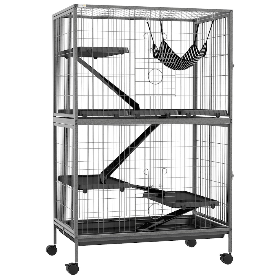 image 1 of PawHut Small Animal Cages for Chinchilla Ferret Kitten on Wheels W/ Hammock Tray