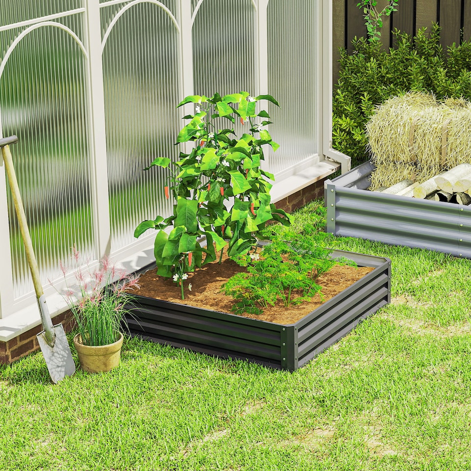 image 1 of Outsunny Raised Garden Bed Metal Garden Flower Vegetable Planter Light Grey