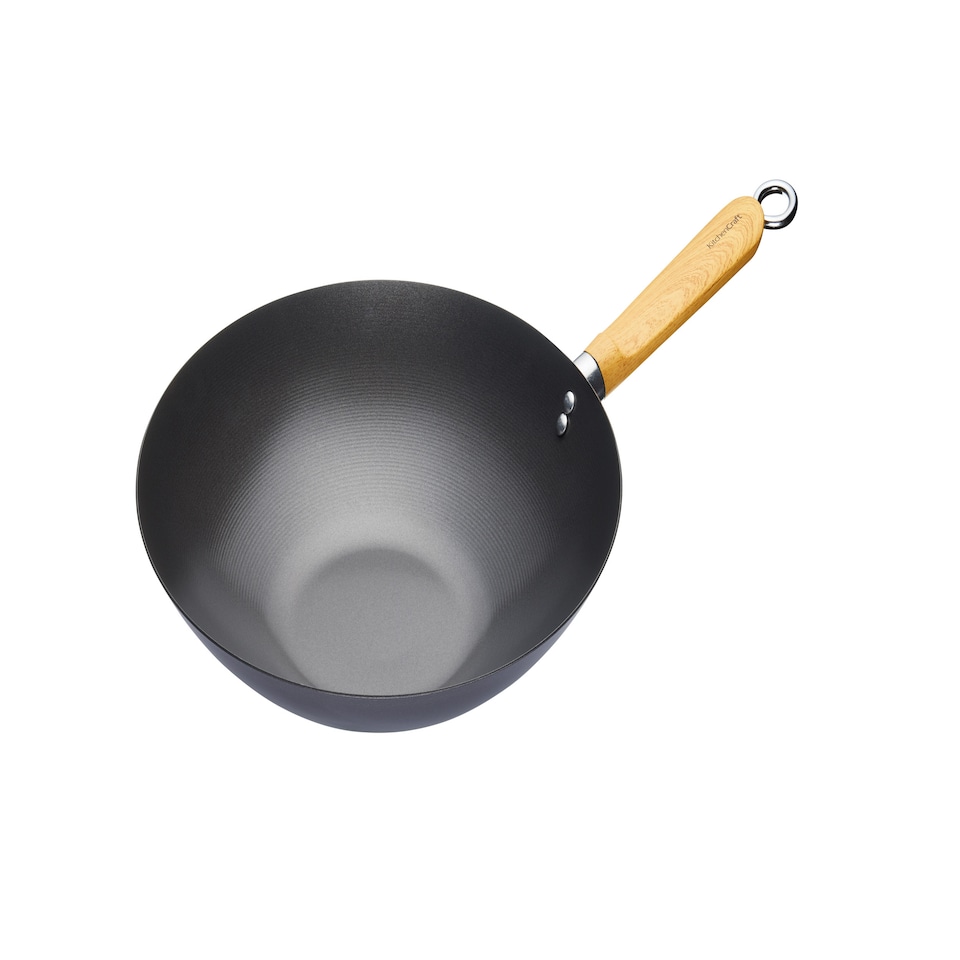 image 1 of KitchenCraft Wok Black Carbon Steel 30cm
