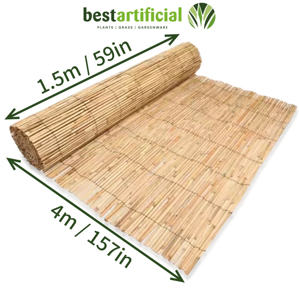 image 1 of 4m x 1.5m Split Reed Fencing Screening Rolls for Garden Outdoor Privacy | Brown | Beige | 1