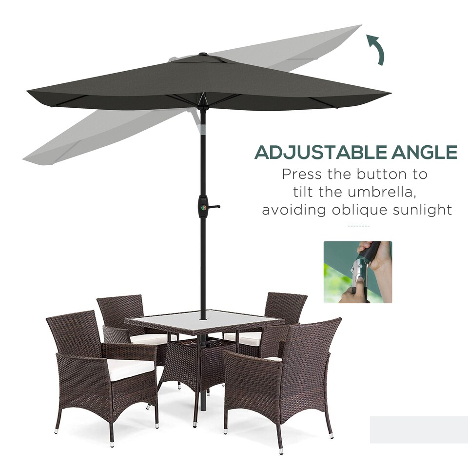 image 1 of Outsunny 2 x 3m Garden Parasol Umbrella, Rectangular Outdoor Market Umbrella Sun Shade with Crank  Push Button Tilt, 6 Ribs, Aluminium Pole, Dark Grey