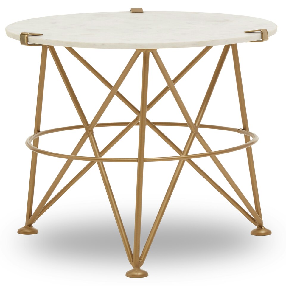 image 1 of Interiors by Premier Stylish Angular Accent Table, Gold Finish Round Table, Bedside Table With Marble Top, Metallic Table Gold