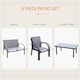 image 3 of Outsunny 4 Pcs Curved Steel Outdoor Furniture Set w Loveseat, 2 Texteline Seats, Glass Top Table Garden Balcony Patio Furniture For Family Party Events Guests Grey