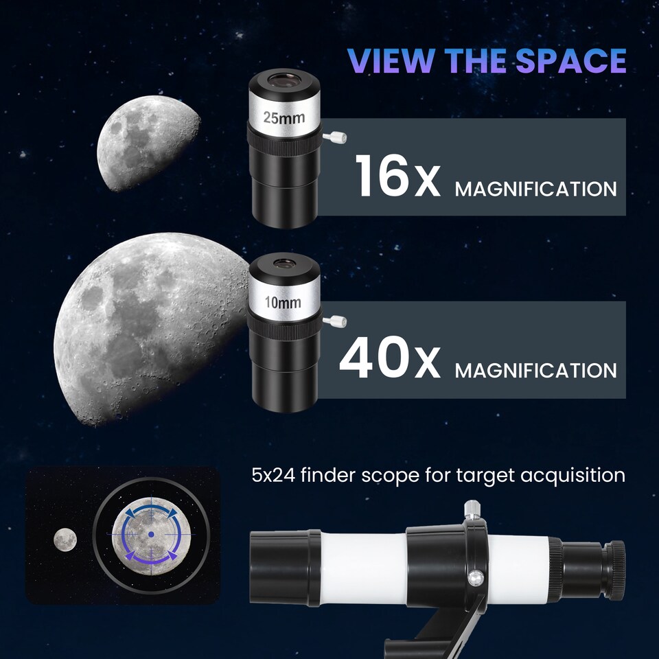 image 1 of Outsunny Refractor Astronomy Telescope with 70 mm Aperture, Carry Bag, White | Silver