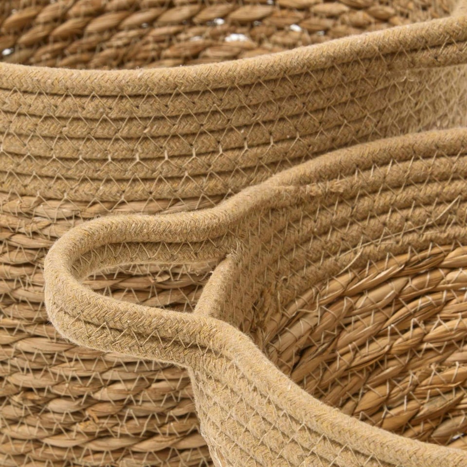 image 1 of Homescapes Set of 3 Woven Storage Baskets, Natural Grass and Rope Cream