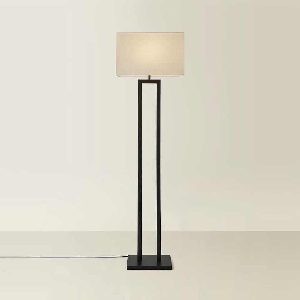 image 1 of ValueLights Gloria Black Double Stem Metal Floor Lamp with Rectangular Lamp Shade | Black