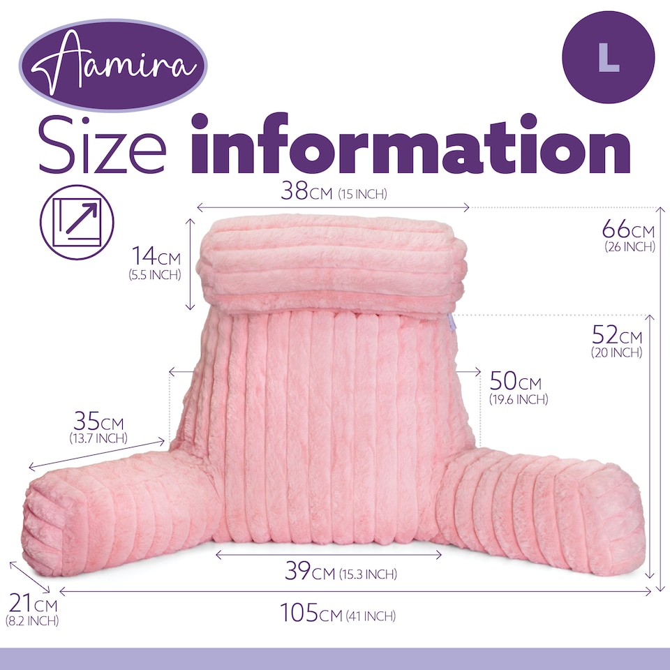 image 1 of Aamira Reading Pillow Pink Faux Fur Ribbed Memory Foam Support Cushion | Pink | Pink | Standard | 1