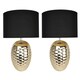 image 1 of First Choice Lighting Set of 2 Textured Ceramic Bedside Table Pale Gold Plated Finish and Black Textured Cotton Fabric Shade Gold | Black