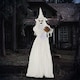 image 2 of Outsunny 74 Inch Halloween Decorations White Witch Holding Pumpkin Head, Standing Skeleton Ghost Prop Life Size with Light Up Eyes and Body