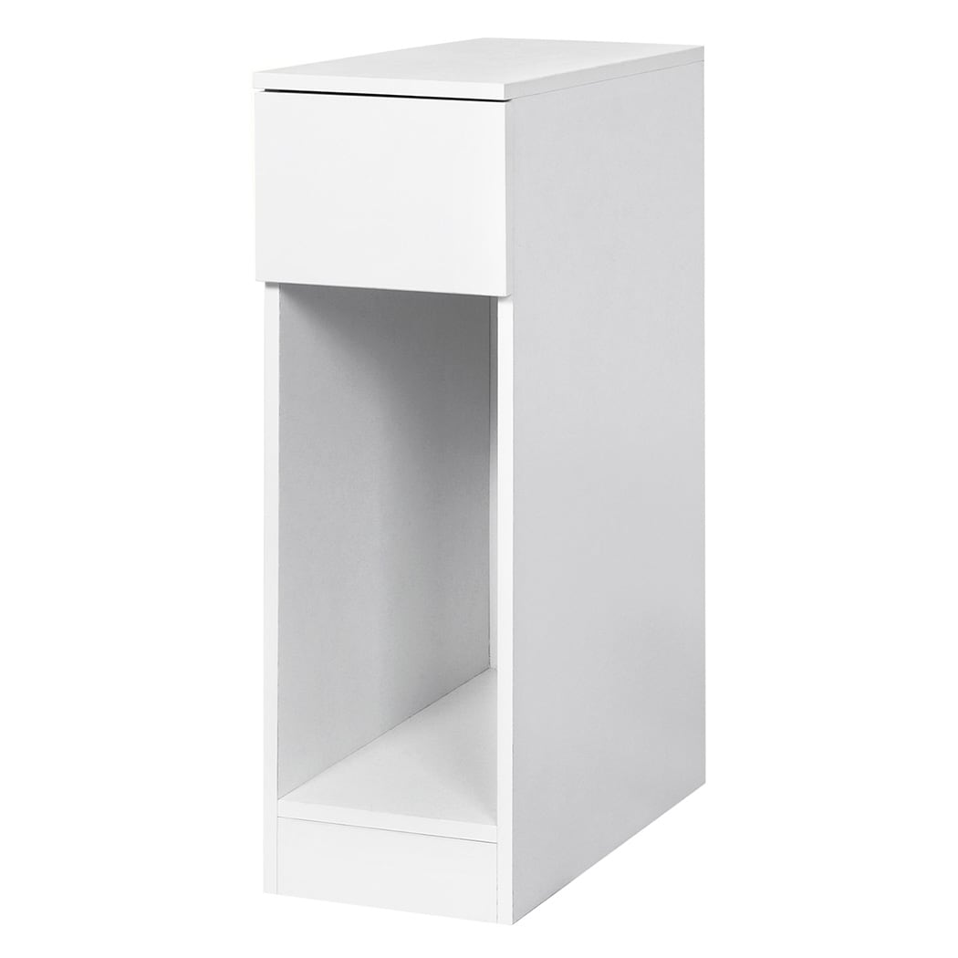 Levede Bedside Table Cabinet Narrow Slim Side Cabinet White Drawer Open Shelf