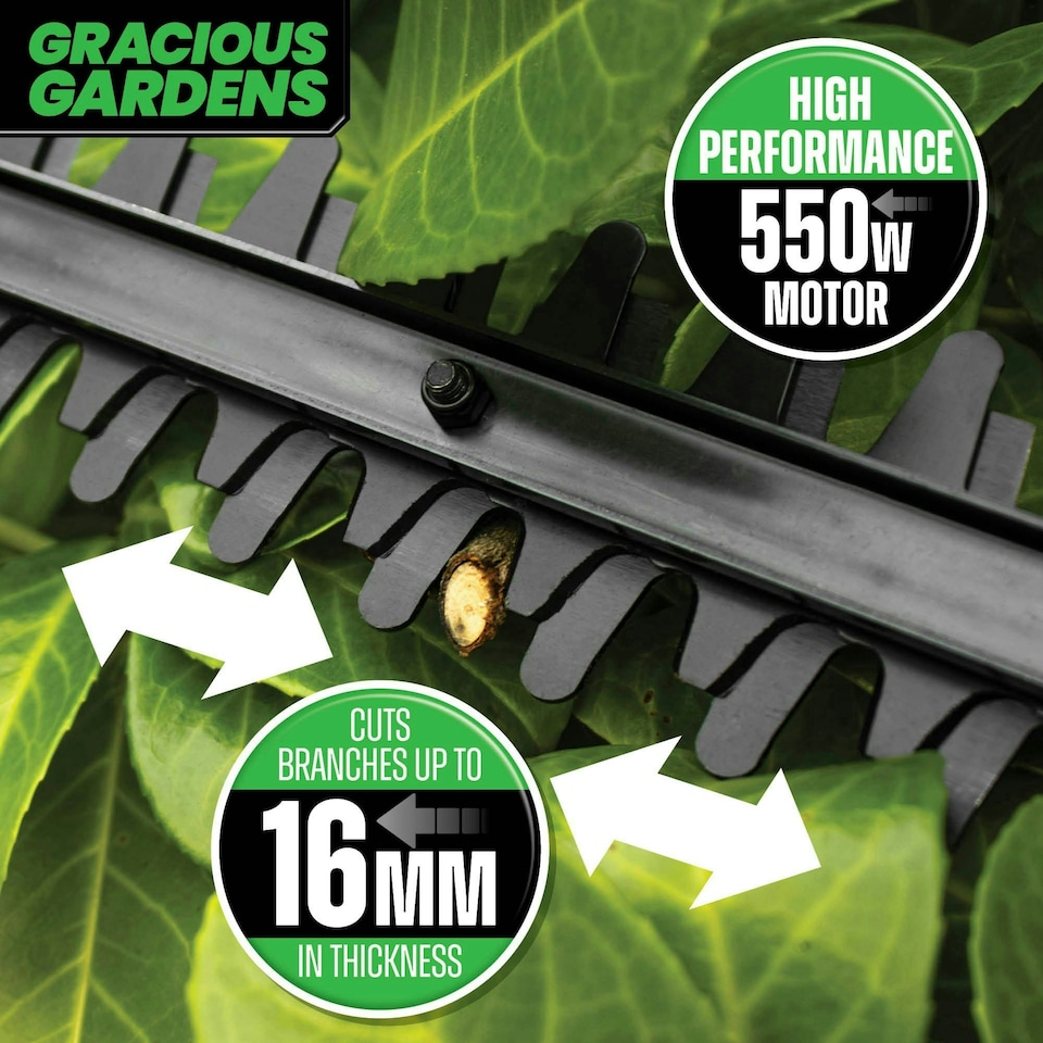 image 1 of Gracious Gardens 550W 2.5m Electric Long Reach Hedge Trimmer | Green | Green | 1