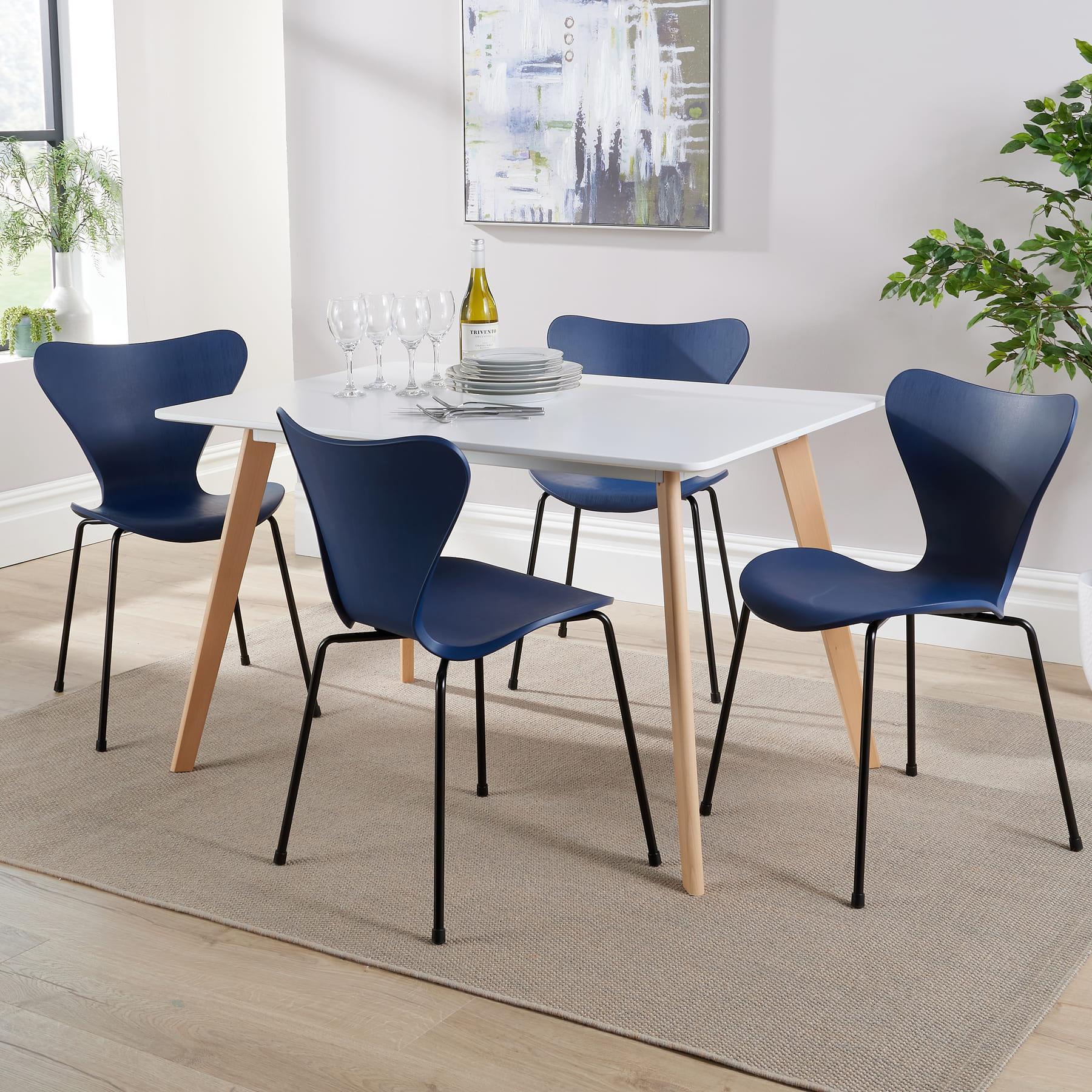 Fleur Table and 4 Penny Chairs Dining Set White Top Wooden Legs Brown Brown
