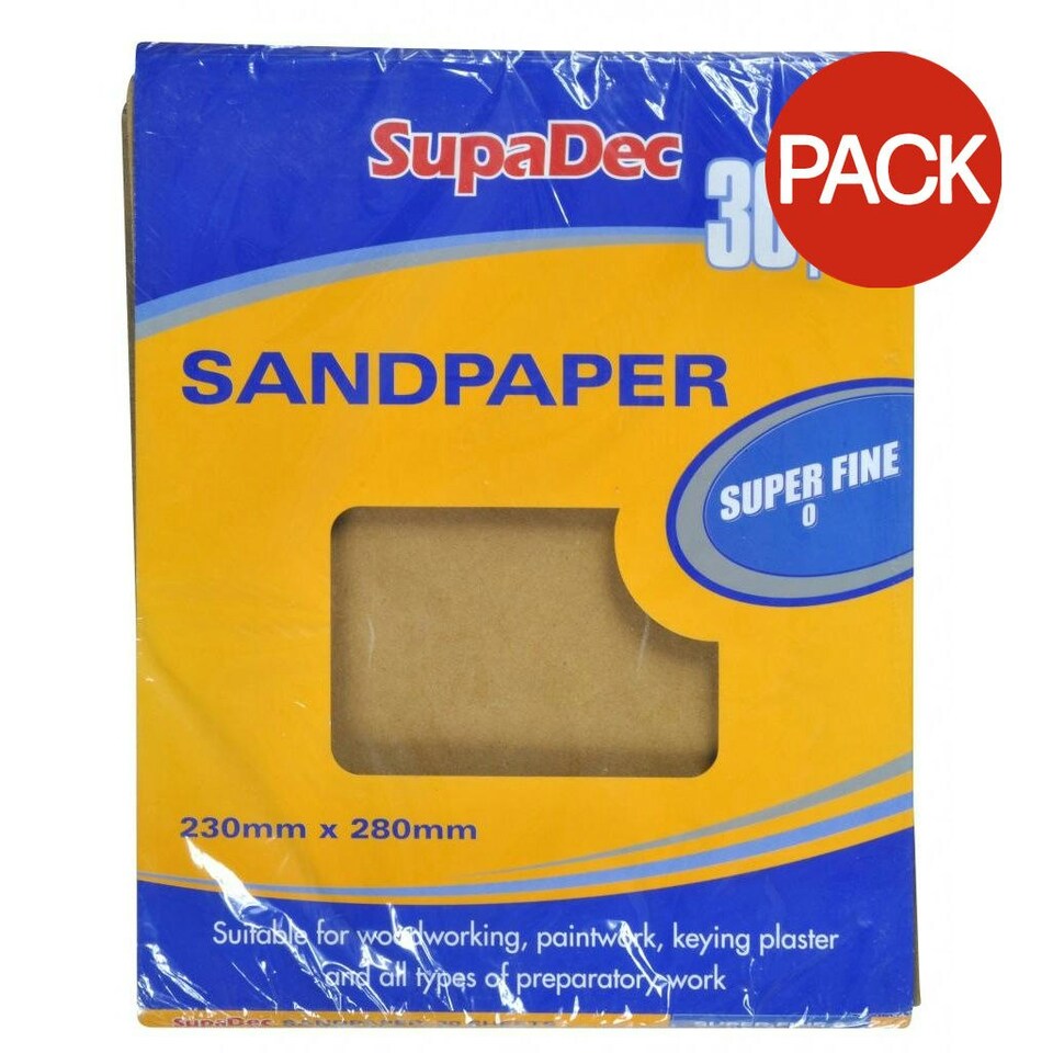 SupaDec General Purpose Sandpaper - Super Fine (Pack Of 30) - Beige - One Size