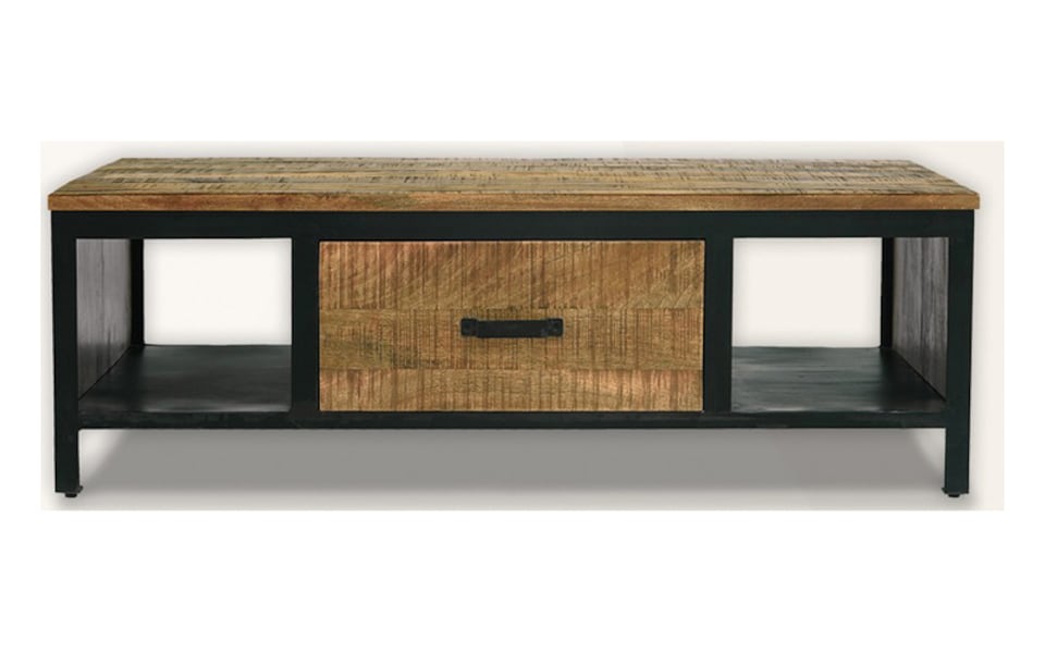 Induse Coffee Table 1 Drawer - Mango Wood/Iron - L60 x W120 x H41 cm - PP Sawn Finish | Brown