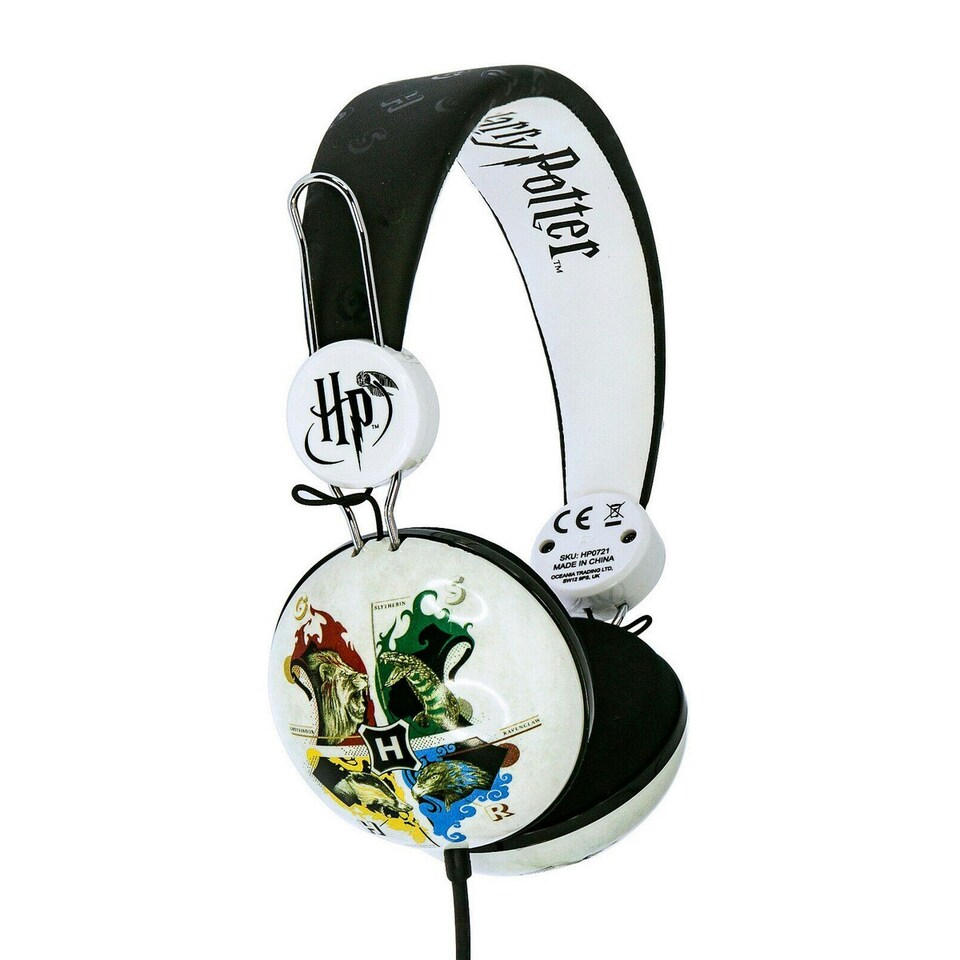 image 1 of Harry Potter Childrens/Kids Hogwarts Crest On-Ear Headphones - Black/White - One Size (UTOH151)
