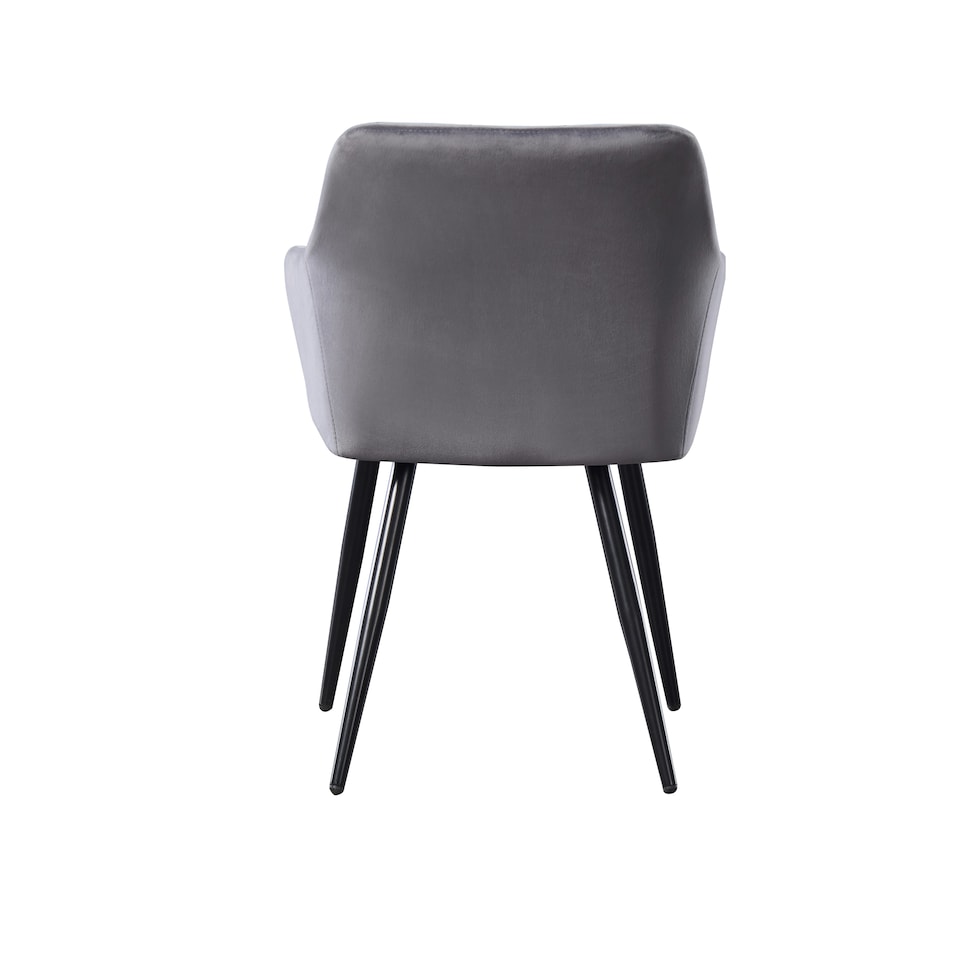image 1 of Set of 6 Camden Modern Velvet Dining Chairs with Armrests, Quilted Design & Black Metal Legs | Grey | Dark Grey