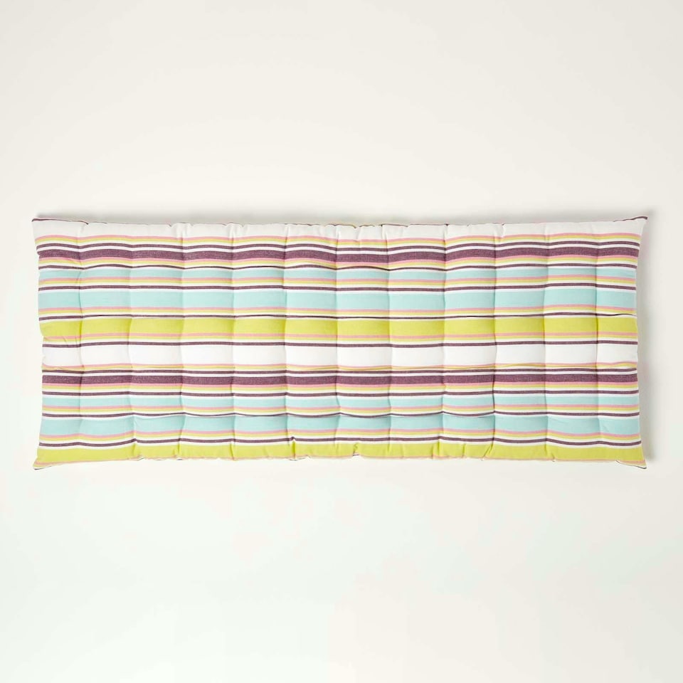 image 1 of Homescapes Garden Bench Cushion Luxury 2 Seater Cotton Stripe Indoor Outdoor Seat Pad | Green | 108 x 42 cm | 1