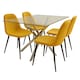 image 1 of Modern Round Glass Dining Table Set with 4 Mustard Leather Chairs Dining Room Furniture