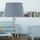 image 7 of First Choice Lighting Set of 2 Tripod Table Lamps with Grey Cotton Fabric Shades Chrome | Grey