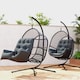 image 8 of Outsunny Hanging Egg Chair Outdoor Indoor, Swing Hammock Chair with Stand, Cushions, Lumbar Pillow, Adjustable Height and Steel Frame for Garden Patio Lounge Porch, Dark Grey | Grey | Dark Grey
