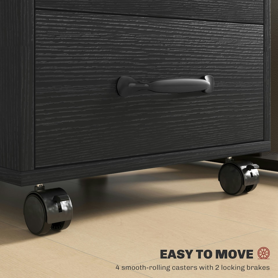 image 1 of HOMCOM File Cabinet with 3 Drawers, Under Desk Mobile Filing Cabinet Black