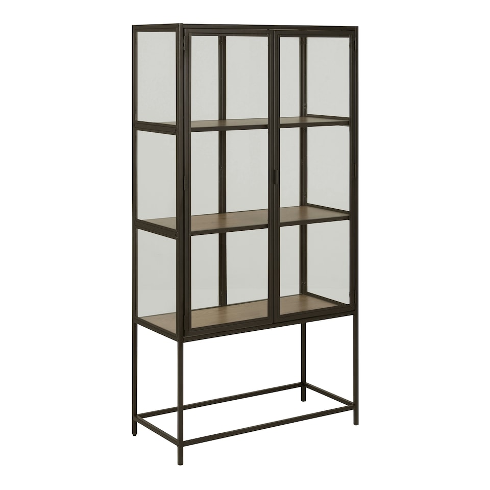 image 1 of Seaford 2 Glass Door Display Cabinet in Black & Oak