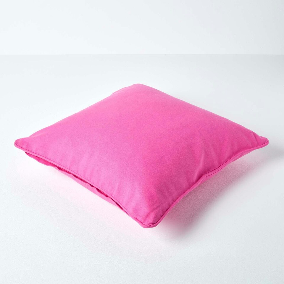 image 1 of Homescapes Cotton Plain Cerise Cushion Cover - 60 x 60 cm | Pink | Cerise | 60 x 60 cm