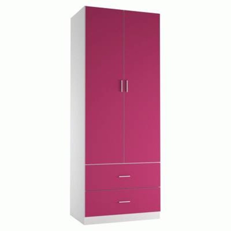 image 1 of White 2-Door 2-Drawer Wardrobe. Pink | Accent Colour: Pink
