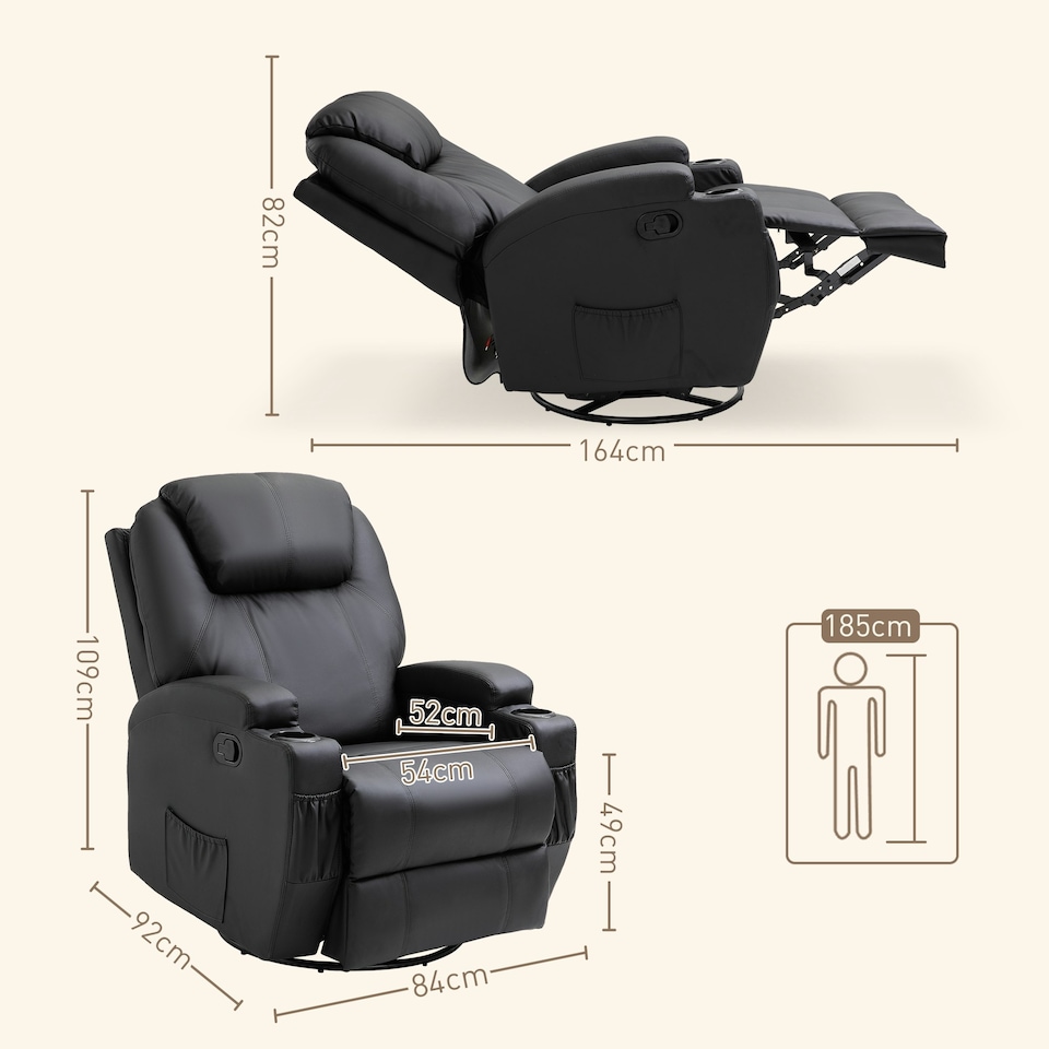 image 1 of HOMCOM 8-Point Massage Recliner Sofa Rocking Swivel w/ Remote Control