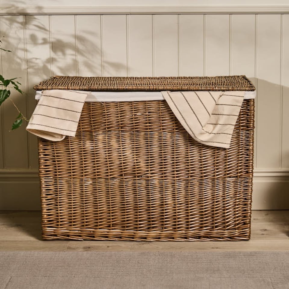 image 1 of Wicker Laundry Basket with Partition N/A