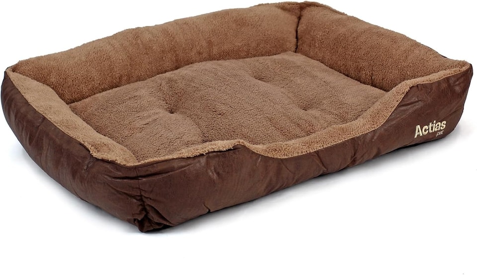 image 1 of Actiaspet Deluxe Faux Leather Dog Bed with Anti-Slip Bottom (Large)