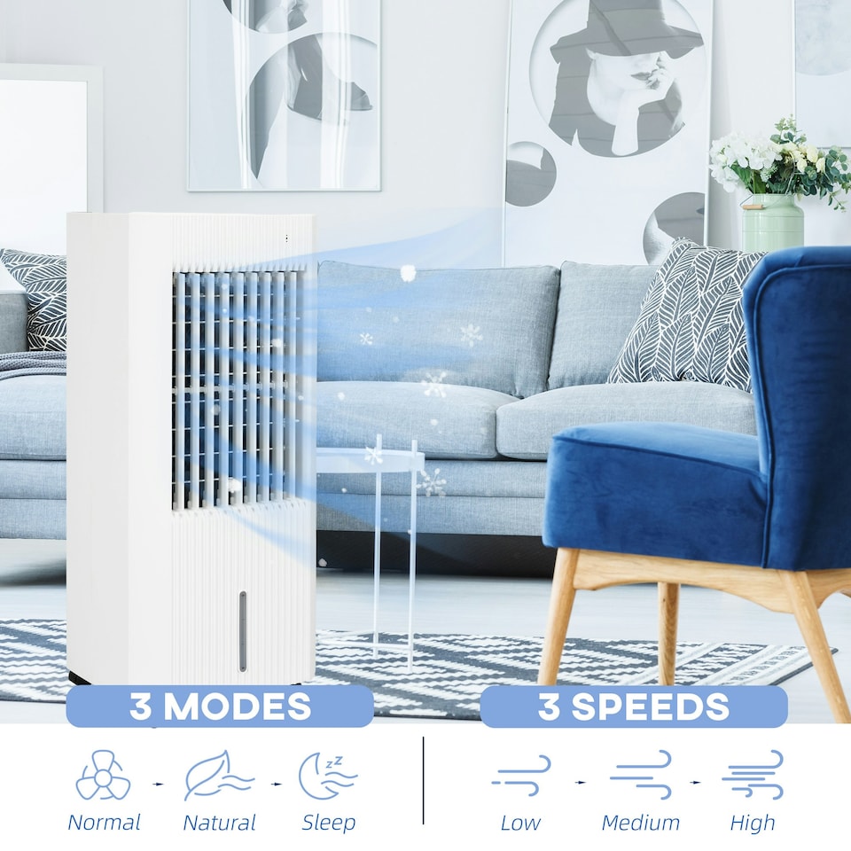 image 1 of HOMCOM Portable Air Cooler with Humidifier, Ice Packs, Oscillation, White