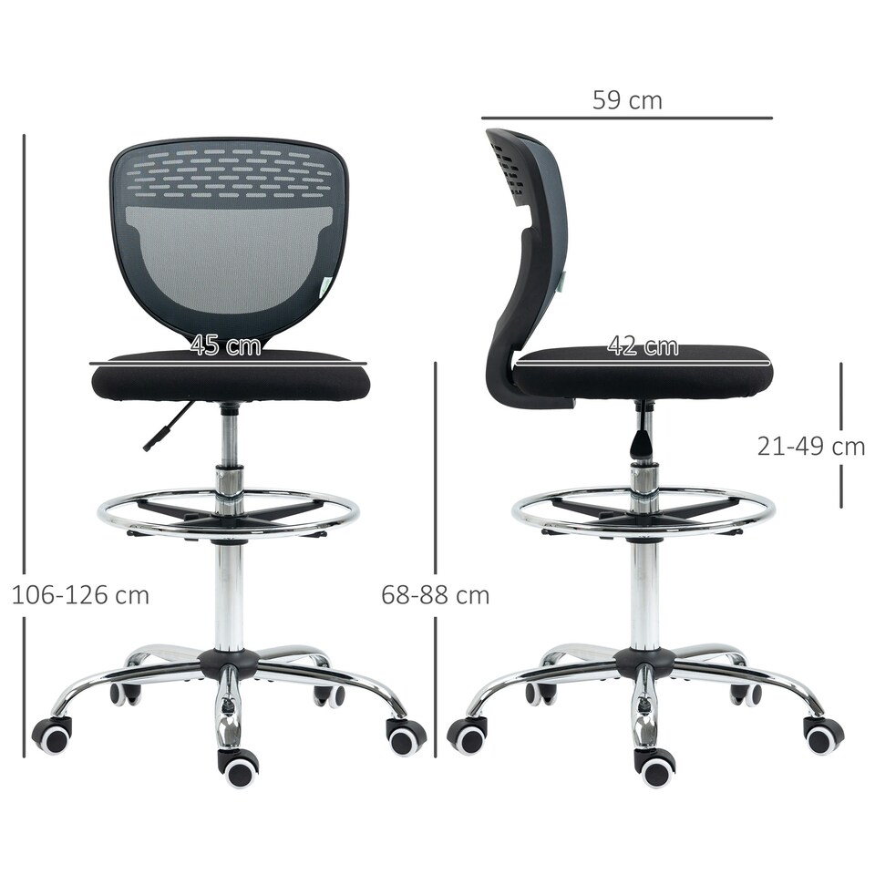 image 1 of Vinsetto Draughtsman Chair, Tall Office Chair with Lumbar Support, Grey