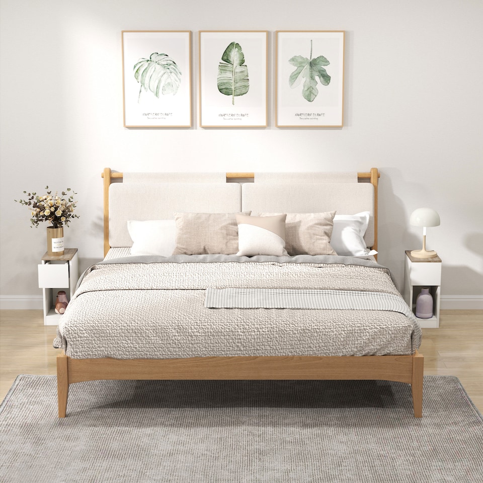 image 1 of HOMCOM Bedside Tables Set of 2, Modern Side Tables with Drawer and Shelf, Nightstands for Bedroom, Living Room, White