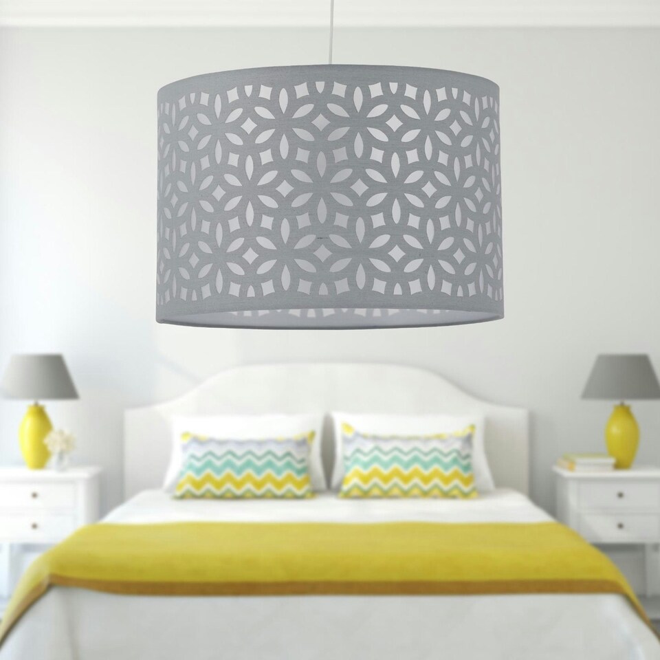 image 1 of First Choice Lighting Set of 2 Grey Laser Cut 30cm Pendant Lightshades Grey