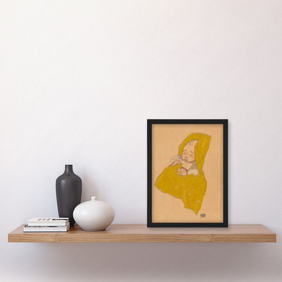 image 1 of Egon Schiele Framed Wall Art Print Infant Portrait in a Changing Pad Home Décor