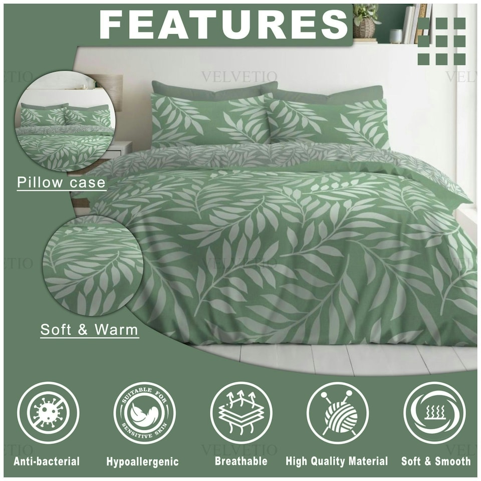 image 1 of VELVETIO Jethro Complete Duvet Cover Set with Fitted Sheet Breathable Bedding Quilt Green | King