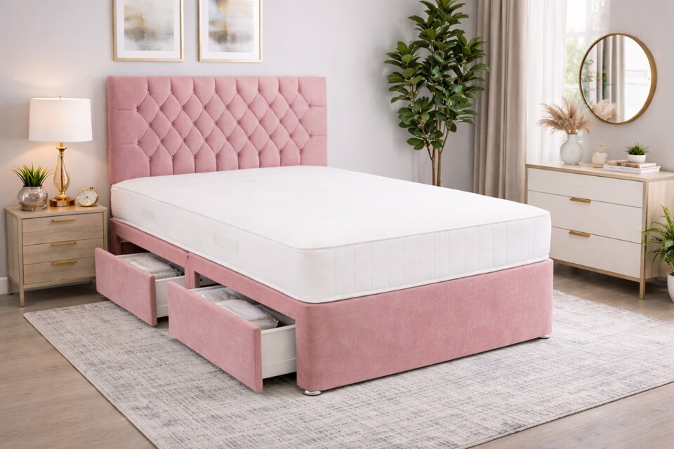 image 1 of 3FT Single Watermelon Pink Coniston Divan Bed Set with Headboard & Orthopedic Mattress No Drawers