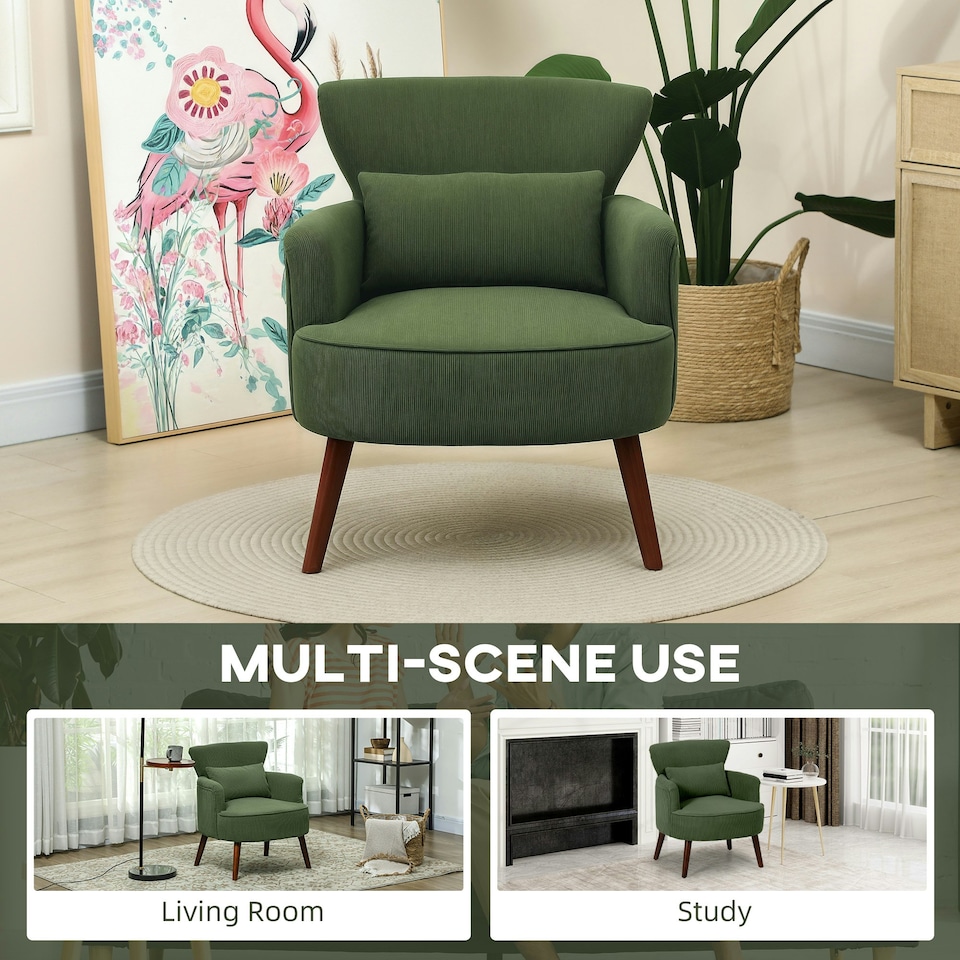 image 1 of HOMCOM Armchair with Padded Seat and Backrest for Living Room, Green Green