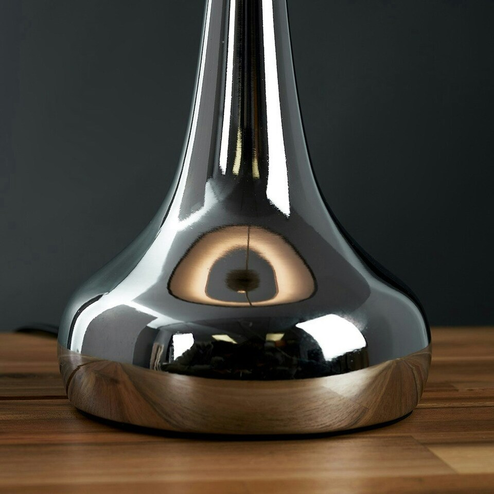 image 1 of ValueLights Teardrop Pair of Chrome Touch Table Lamps with Black Shade and Bulbs