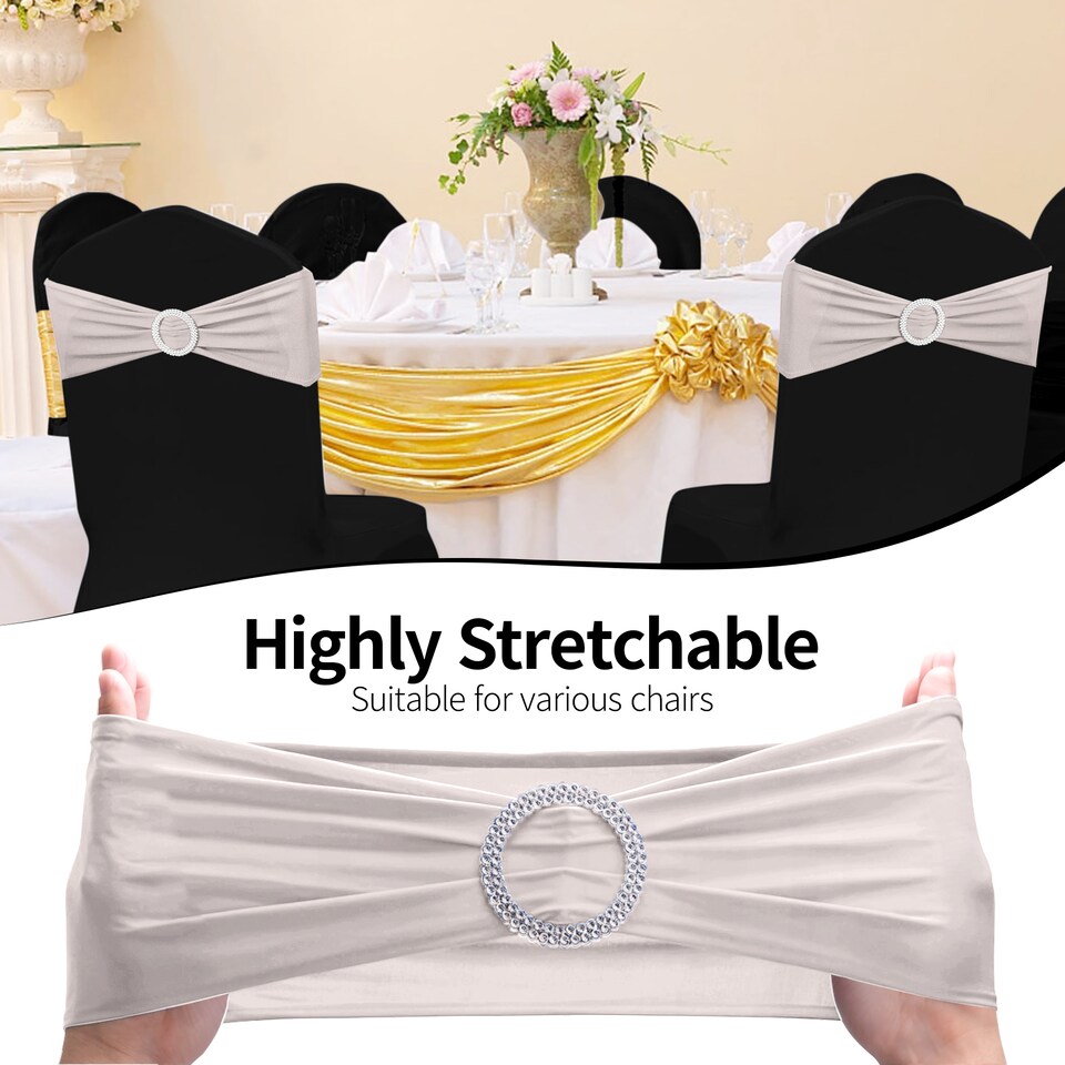 image 1 of 13"x5" Spandex Chair Bands with Slider Buckle, Elastic Chair Sash - 10pcs