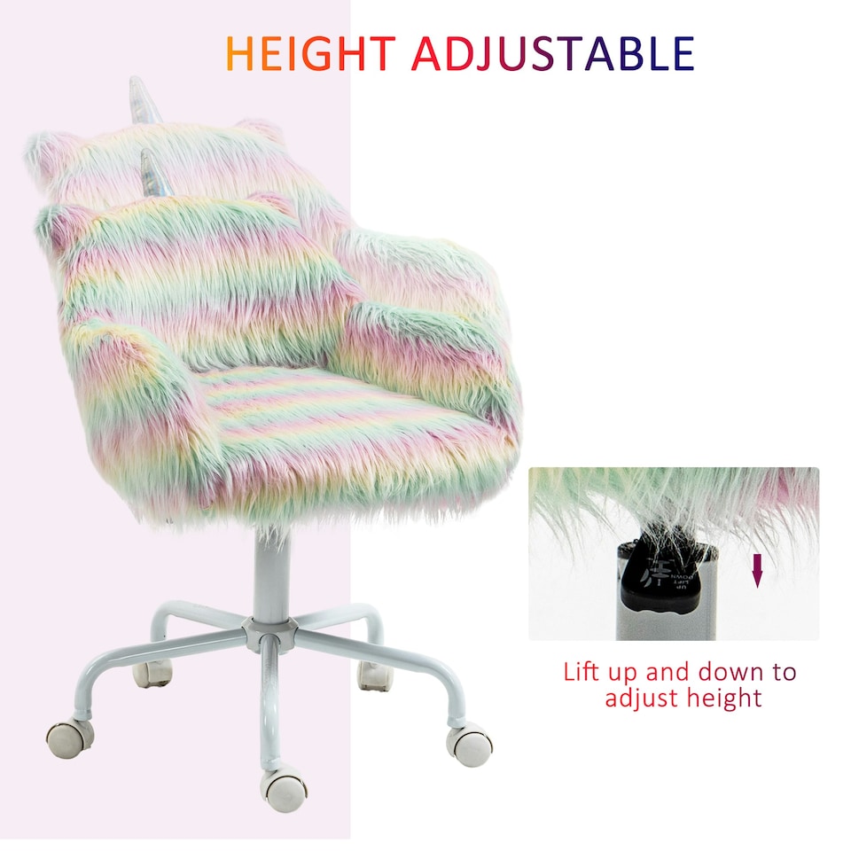 image 1 of Vinsetto Faux Fur Unicorn Desk Chair Fluffy Home Office Chair with Armrests