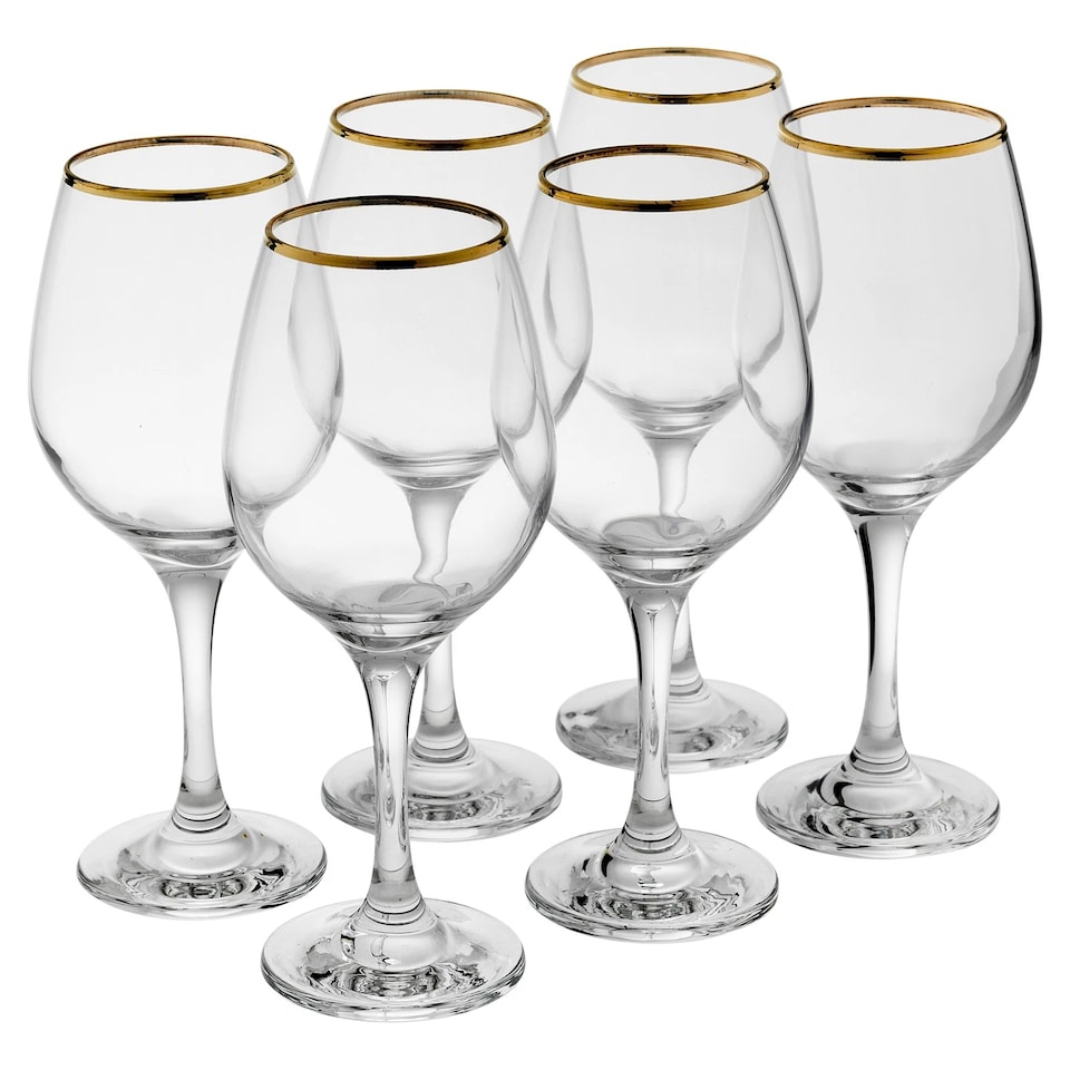 image 1 of Amber Gold Rimmed Wine Glass Drinking Glasses Sets Gift | Clear | Clear