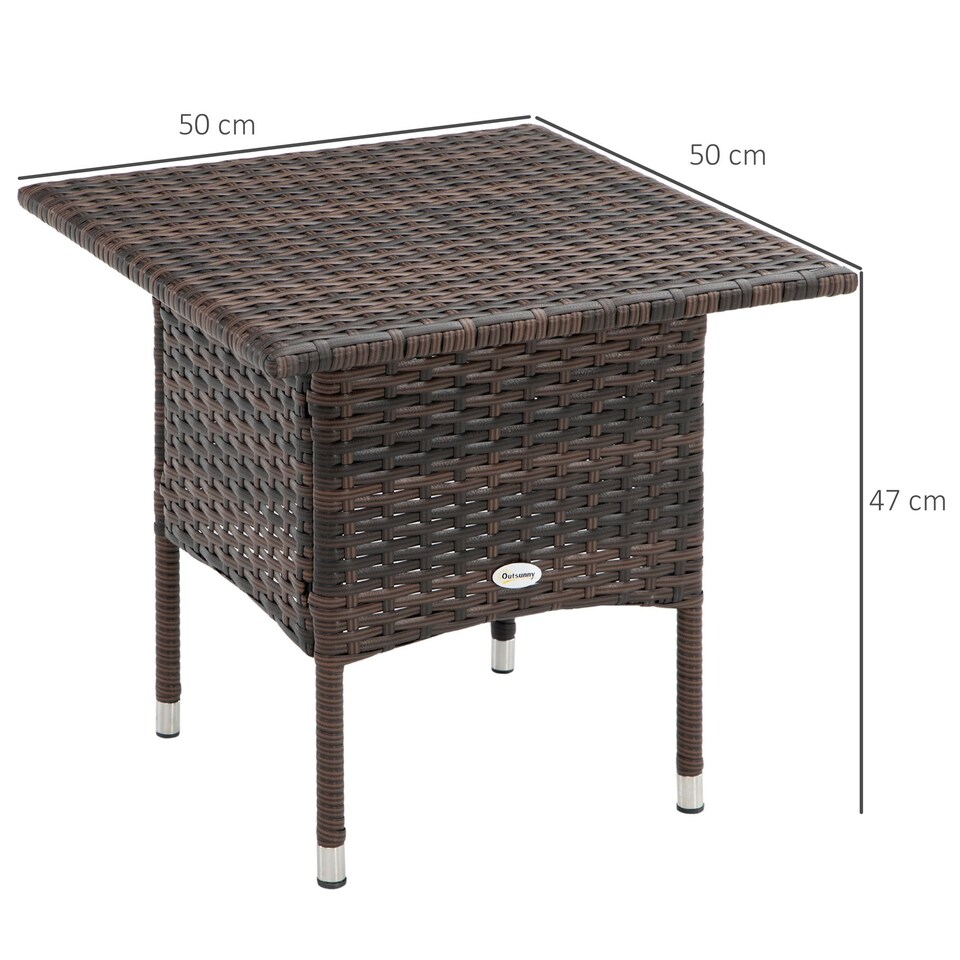 image 1 of Outsunny PE Rattan Outdoor Coffee Table, Easy Match Rattan Side Table, Brown