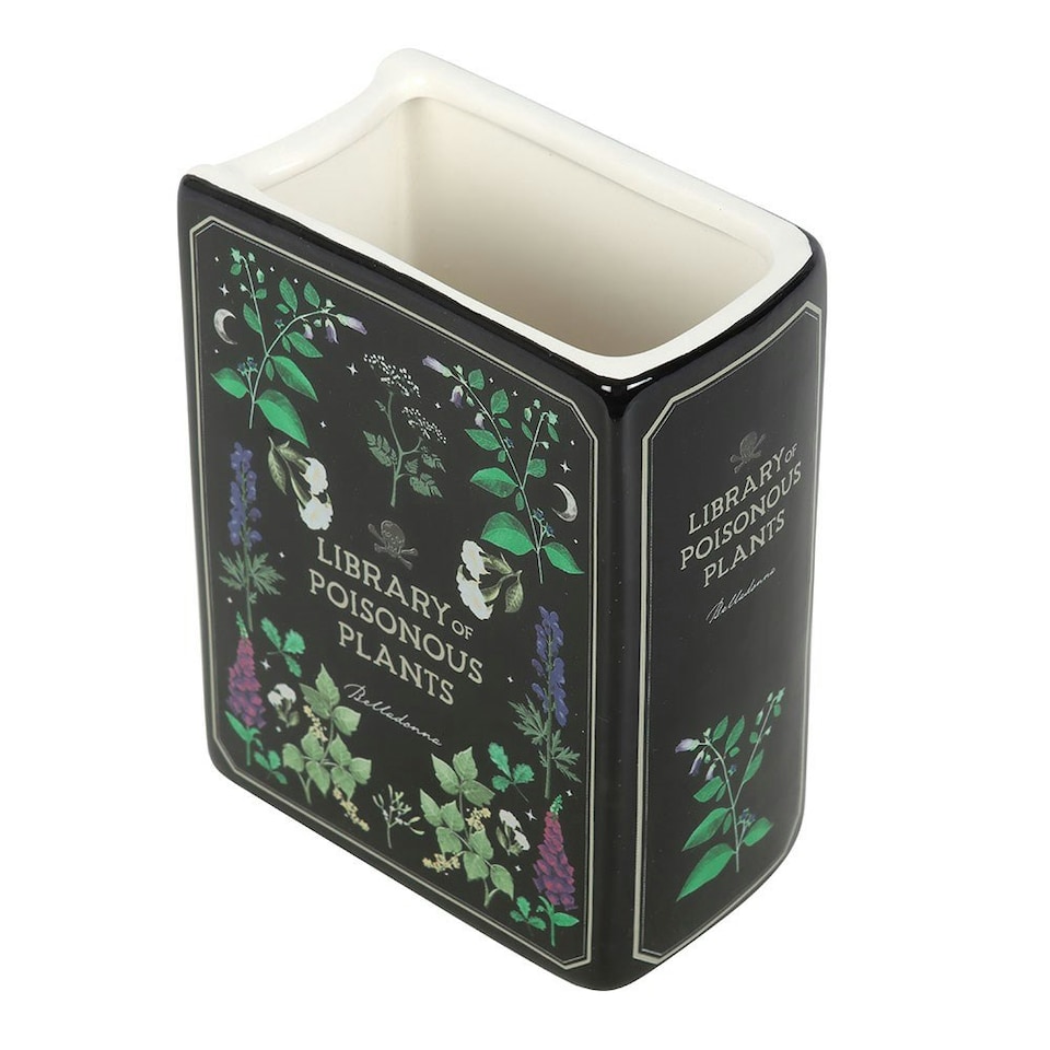 image 1 of Ceramic Poisonous Plants Book Shaped Vase - (H14.5 x W11cm) Black