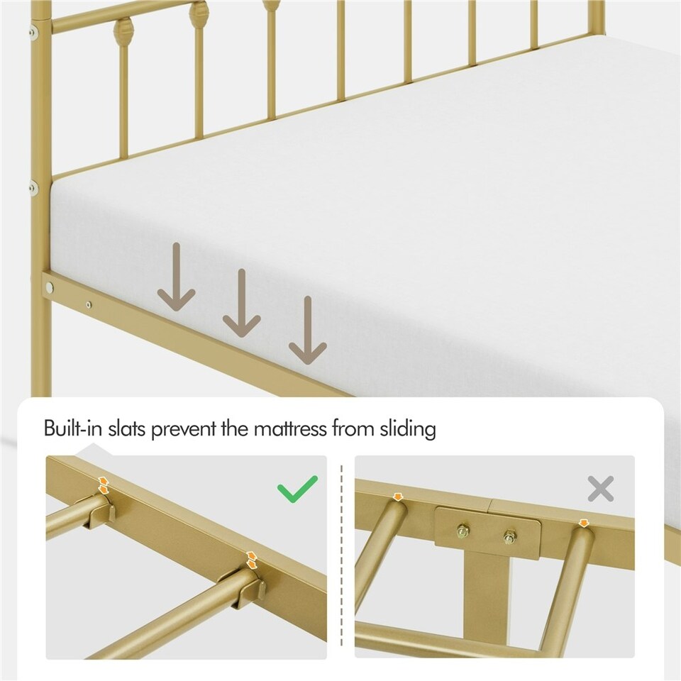 image 1 of Yaheetech Full Classic Iron Platform Bed with High Headboard and Footboard Antique Gold